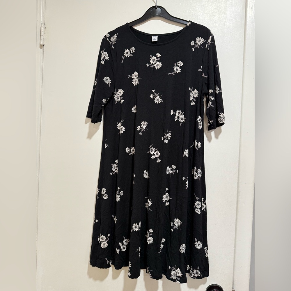 Old Navy Black Dress with White Floral Design